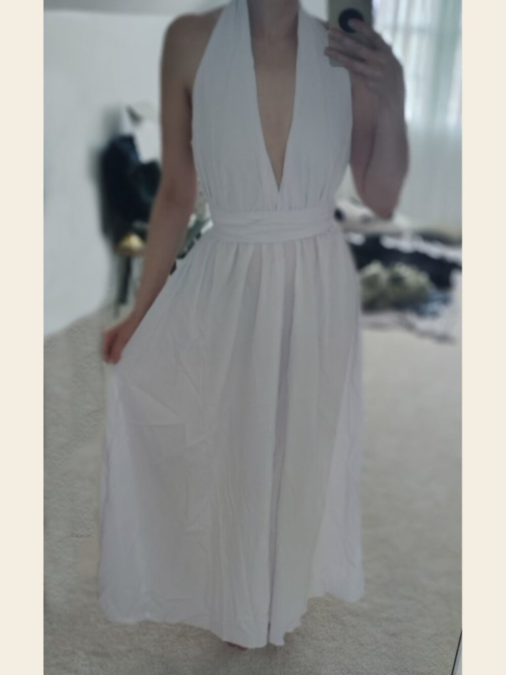 Halter V-Neck Spring Dress in White
